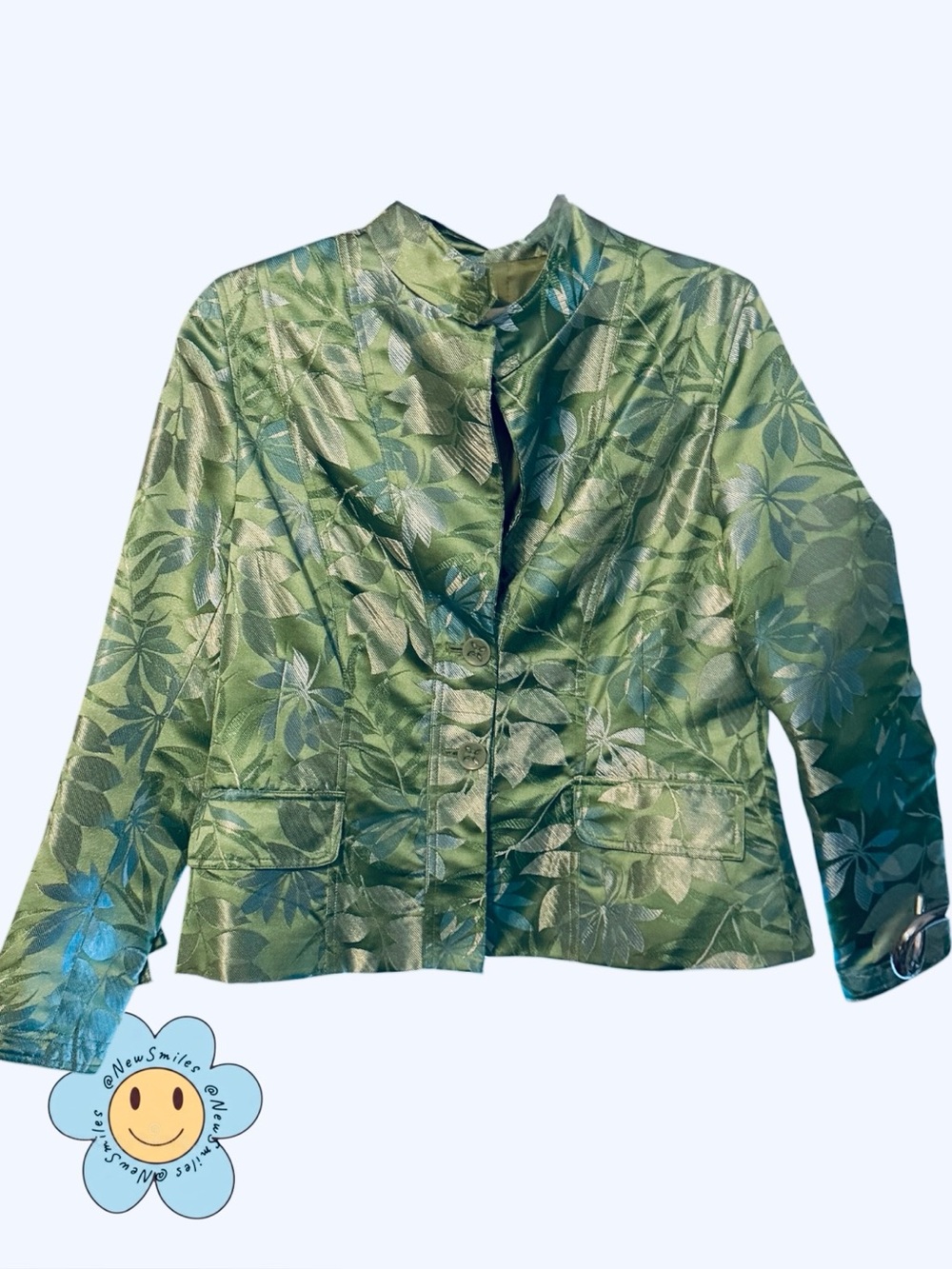 Parisian Signature ~ Brocade Blazer ~Jacquard Fabric ~ Vintage ~ Green ~ Floral